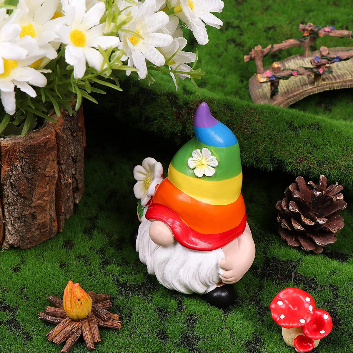 Garden Rainbow Gnome Resin Statue for Indoor/Outdoor Use