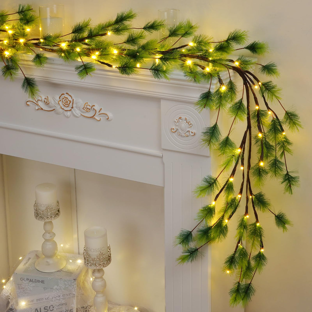 Yuletide Cedar Glow Garland 7.2FT - Indoor/Outdoor Christmas Decoration with Timer