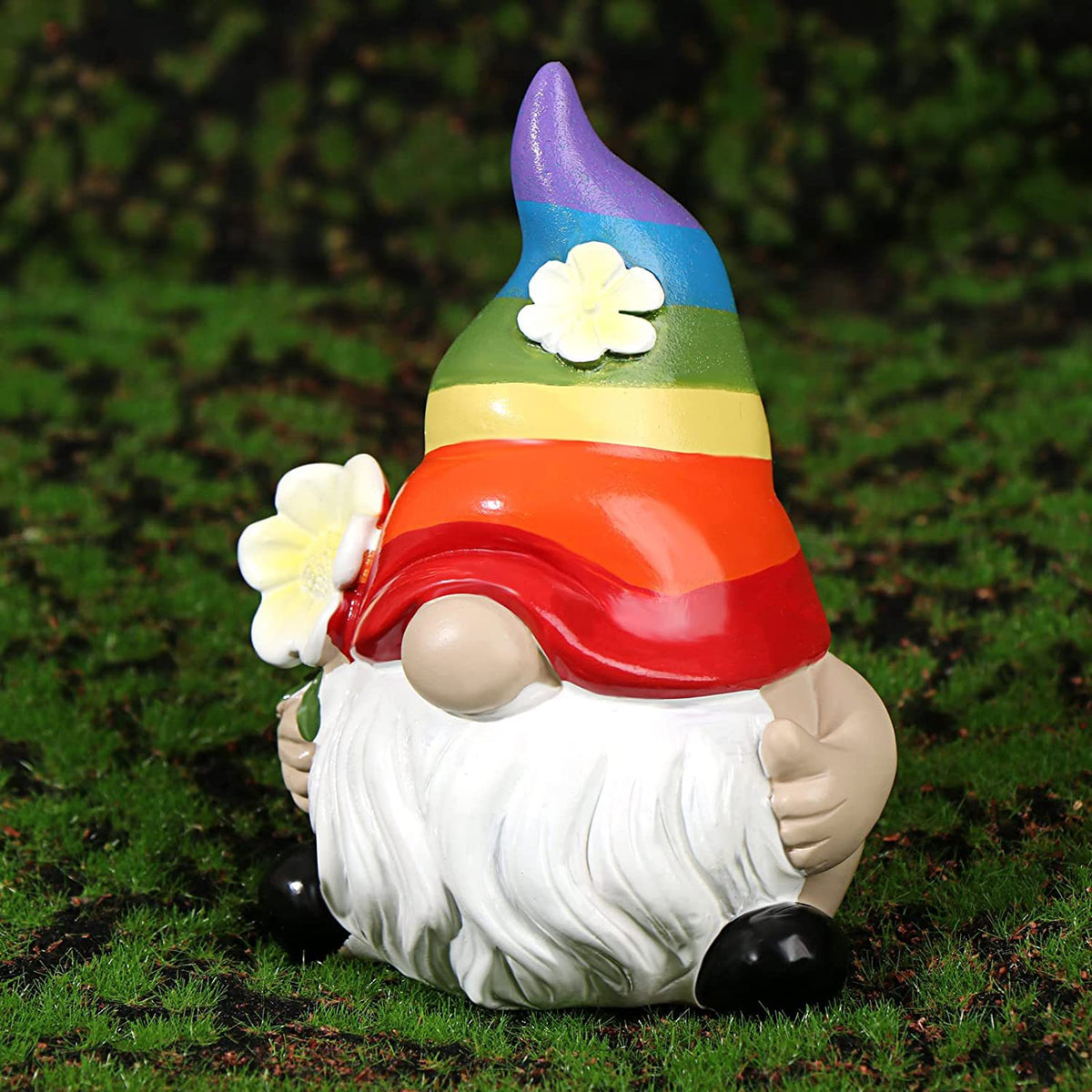 Garden Rainbow Gnome Resin Statue for Indoor/Outdoor Use