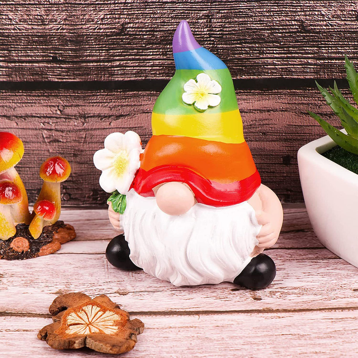 Garden Rainbow Gnome Resin Statue for Indoor/Outdoor Use