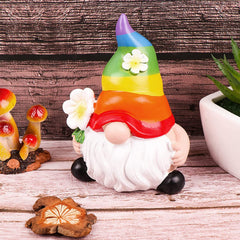 Garden Rainbow Gnome Resin Statue for Indoor/Outdoor Use