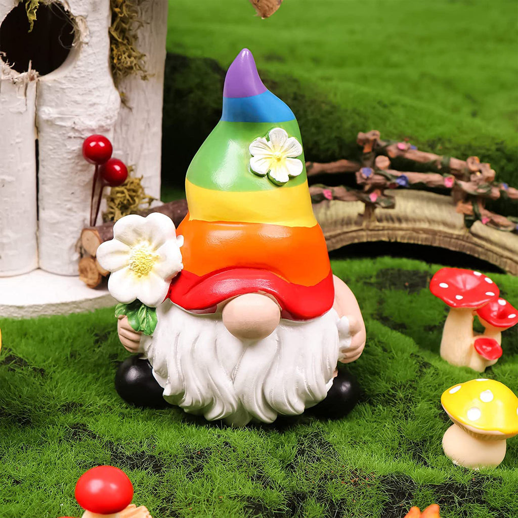 Garden Rainbow Gnome Resin Statue for Indoor/Outdoor Use