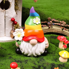 Garden Rainbow Gnome Resin Statue for Indoor/Outdoor Use