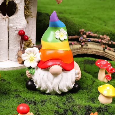 Garden Rainbow Gnome Resin Statue for Indoor/Outdoor Use