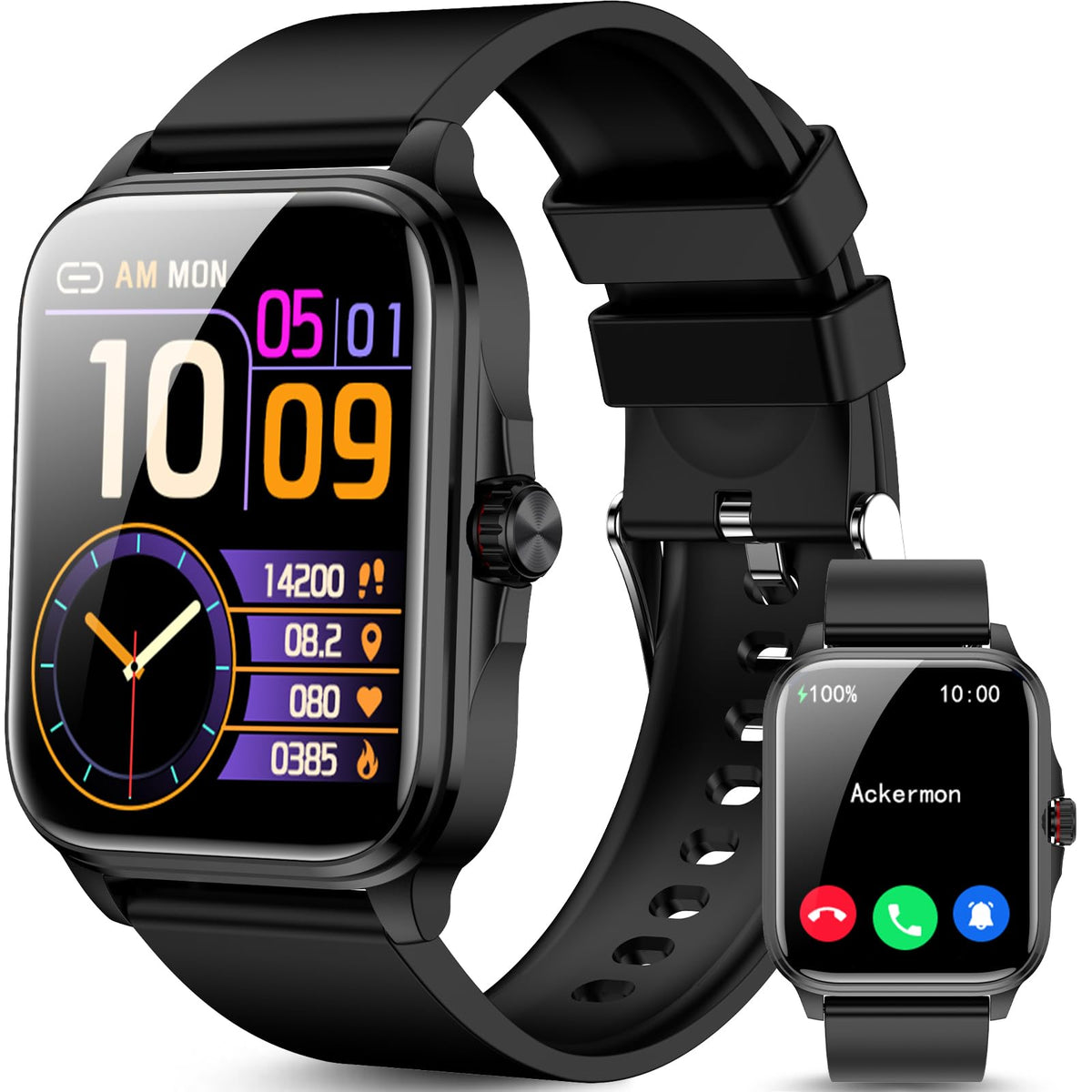 JUGEVI Smart Watches for Women Men (Answer/Make Calls) 1.91" HD Screen Fitness Sleep Tracker Heart Rate Blood Oxygen Blood Pressure Monitor Smart Watch IP67 Waterproof Black