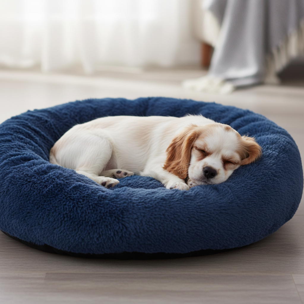 Round Plush Dog Bed for Small Dogs and Puppies